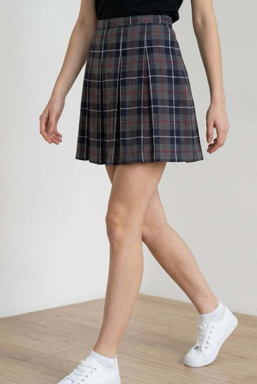Lands' End Plaid Box Pleat Skirt Gray Heather Plaid Size 14
